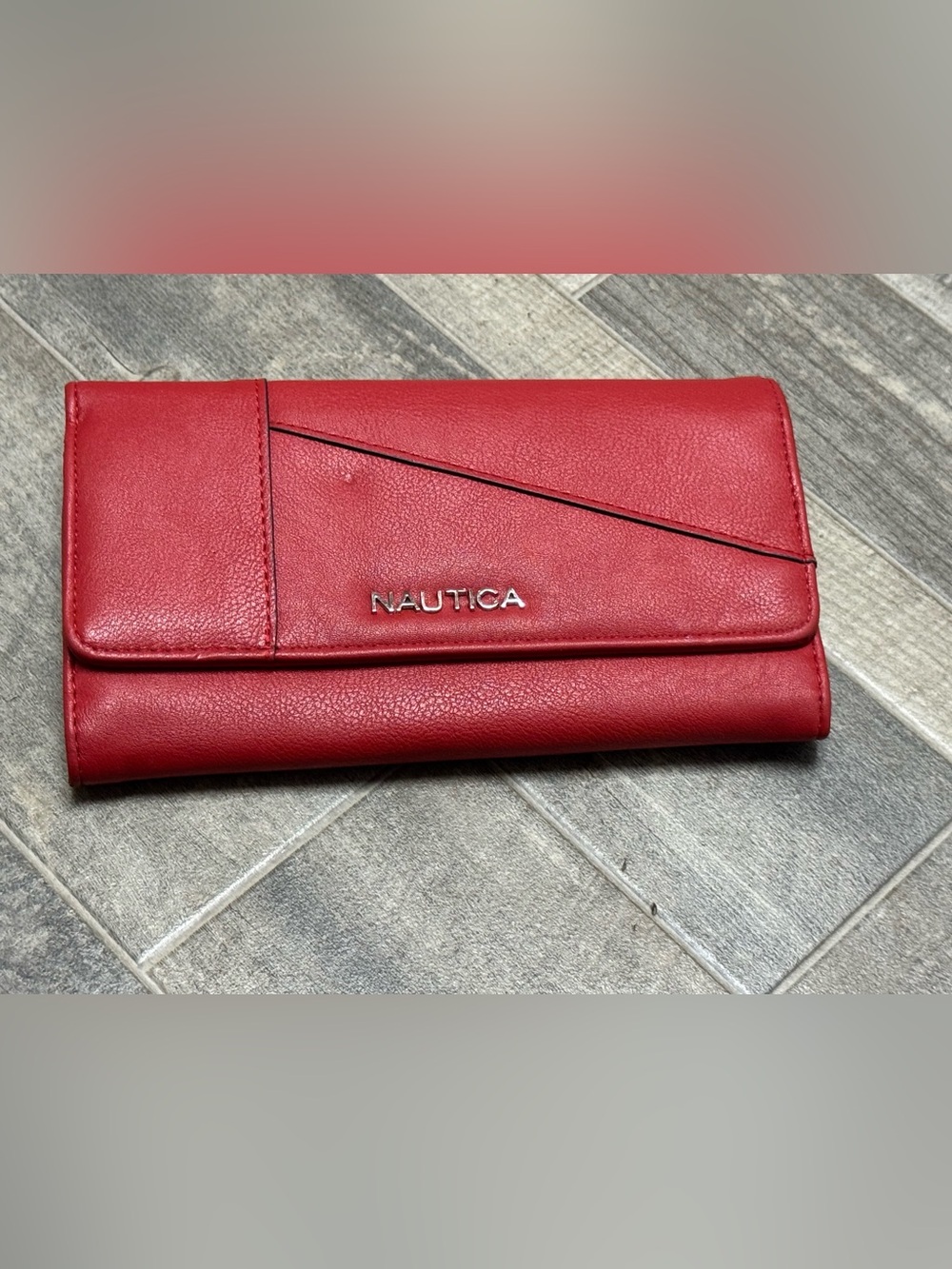 Nautica Red Leather Fold-Over Women’s Wallet I.D. Safe Multiple Card Slots